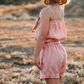 Girl's Miranda Playsuit Peach Pink Linen - LH24SFSG01