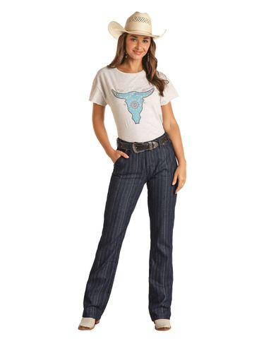 Women's Jaquard Stripe High Rise Jean - HYWD4HR167