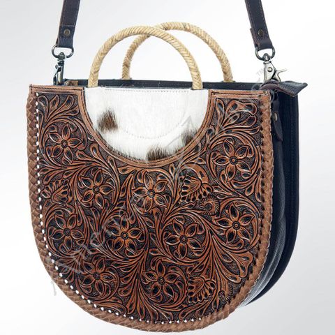 Women's Tooled Rounded Handbag - LC-ADBG589
