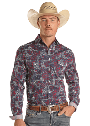 Men's Paisley Print L/S Western Shirt - RSMSOSR19M