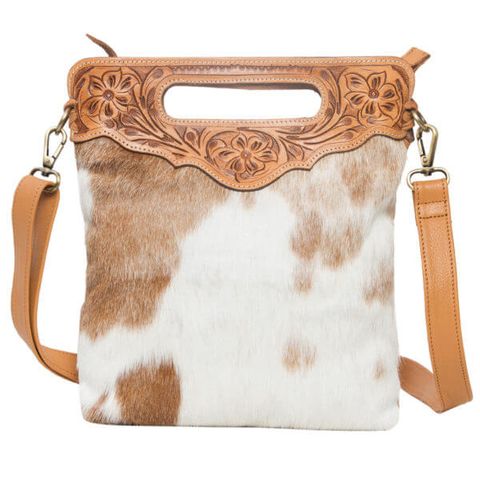 Women's Cali Tooling Cowhide Sling Bag - AB04TAN