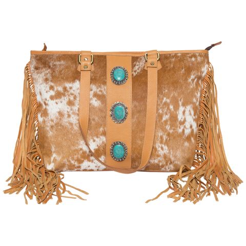 Women's Big Cowhide Bag with Fringe - AB75TAN