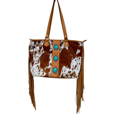 Women's Big Cowhide Bag with Fringe - AB75TAN