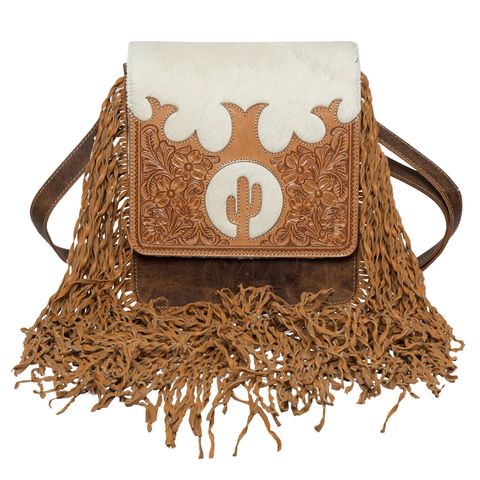 Women's Cactus Tooled Handbag W/ Fringe - AB79TAN