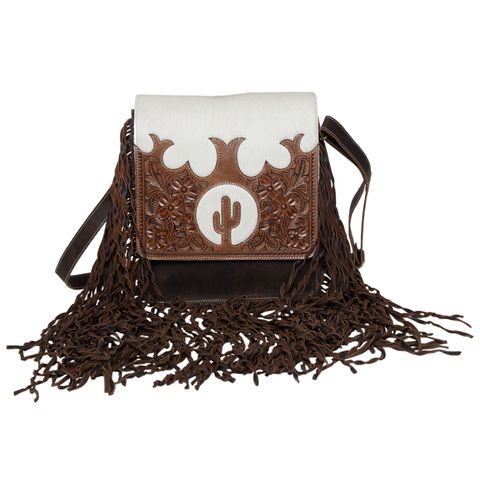 Women's Cactus Tooled Handbag W/ Fringe - AB79BRN