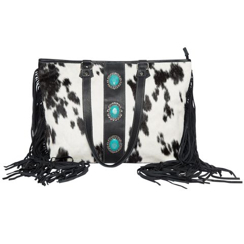 Women's Big Cowhide Bag with Fringe - AB75BLK