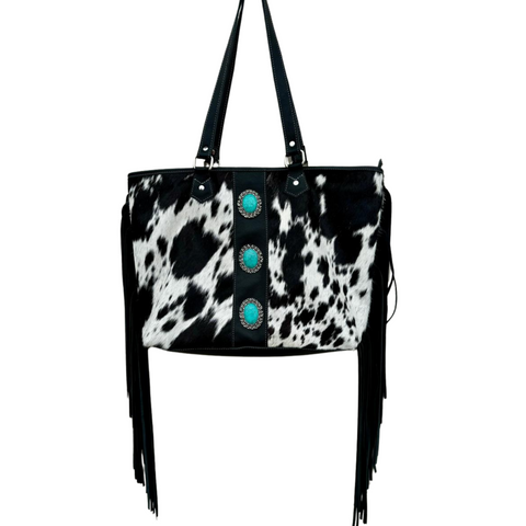 Women's Big Cowhide Bag with Fringe - AB75BLK