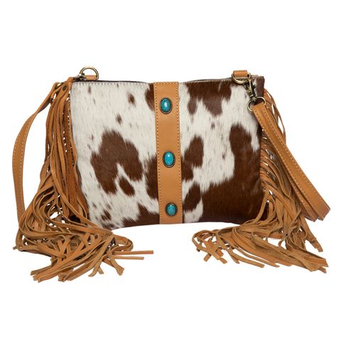 Women's Cowhide Clutch Bag with Fringe - AB76TAN