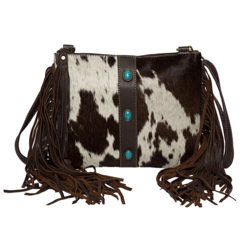 Women's Cowhide Clutch Bag with Fringe - AB76BRN