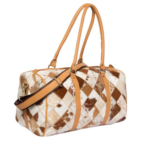 Women's Cowhide Patchwork Travel Bag - AT67TAN