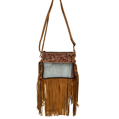 Women's Clear Plastic Fringed Clutch Bag - PTB07TAN