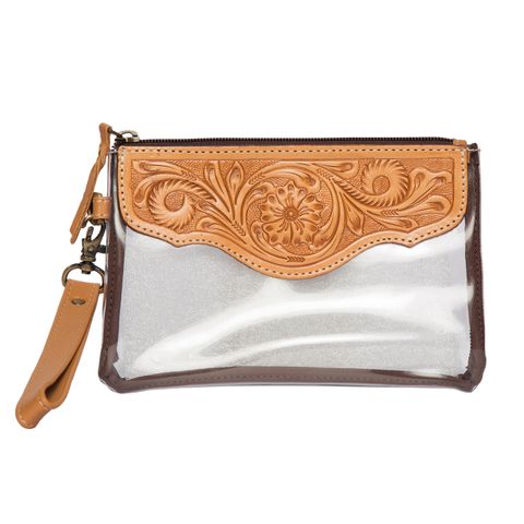 Women's Clear Plastic Tooled Clutch - PTC41TAN