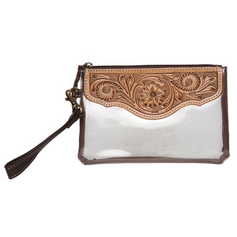 Women's Clear Plastic Tooled Clutch - PTC41BRN