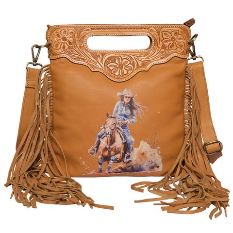 Women's Barrel Racer Fringed Handbag - AB77TAN