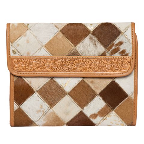 Women's Cowhide Patchwork Makeup Bag - AT65TAN