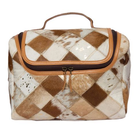 Women's Cowhide Patchwork Toiletries Bag - AT66TAN