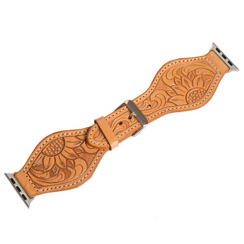 Tooled Leather Rounded Apple Watch Strap - WS101STAN