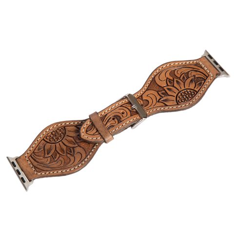 Tooled Leather Rounded Apple Watch Strap - WS101SBRN