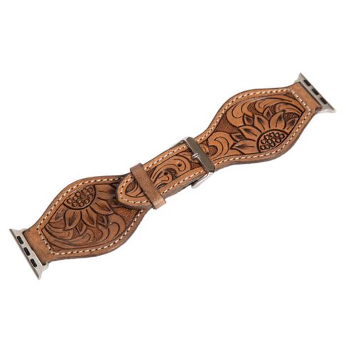 Tooled Leather Rounded Apple Watch Strap - WS101LBRN