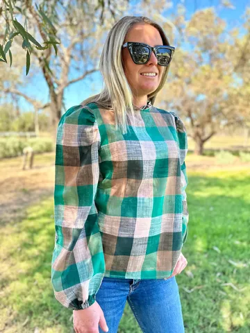 Women's Brooke Check L/S Blouse - BROOKEGRN