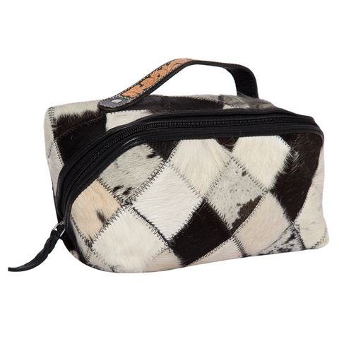 Women's Cowhide Patchwork Cosmetic Bag - AT64BLK