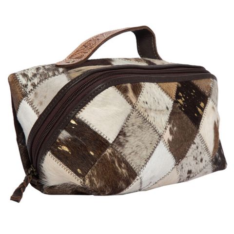 Women's Cowhide Patchwork Cosmetic Bag - AT64BRN