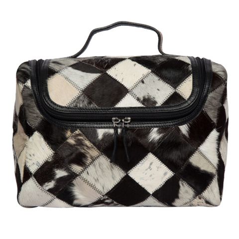 Women's Cowhide Patchwork Toiletries Bag - AT66BLK