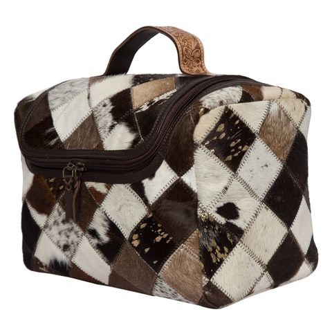 Women's Cowhide Patchwork Toiletries Bag - AT66BRN