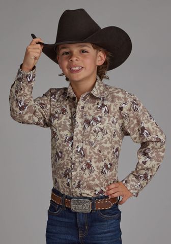 Boy's Vintage Print L/S Western Shirt - 30486651