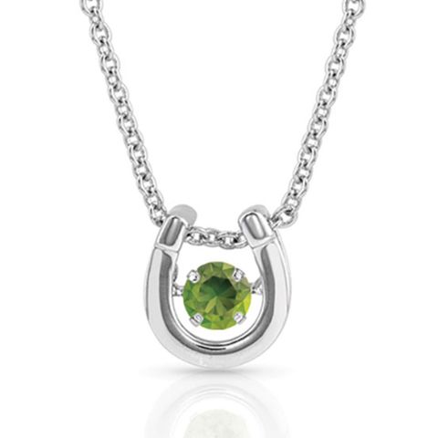 Dancing Birthstone Horseshoe Necklace - NC4742-AUG