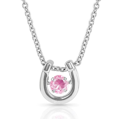 Dancing Birthstone Horseshoe Necklace - NC4742-OCT