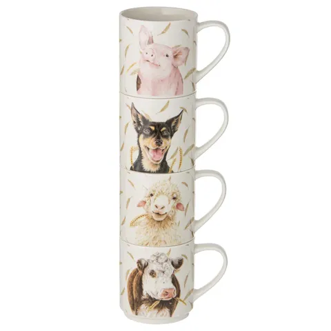 Farmyard Faces Stackable 4pk Mugs - 522083