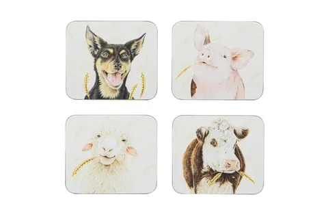 Farmyard Faces Assorted 4pk Coaster - 522086