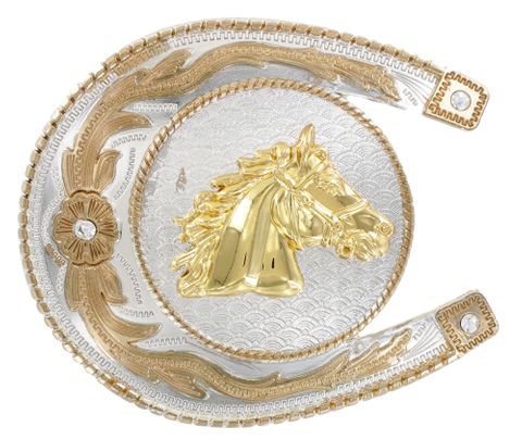 BB012 Gold Silver Horse Head Shoe Buckle