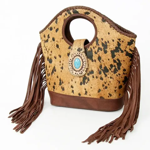 Women's Hide & Tassel Bucket Handbag - ADBGD158