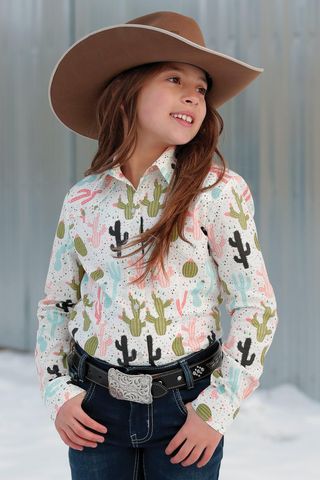 Girl's Cactus Print L/S Western Shirt - CTW3380001