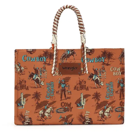 Cowboy Print Wide Tote Bag - WG284-8119DBR