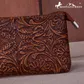 Floral Tooled Ring Handle Wristlet Bag - MW1260-B181BR