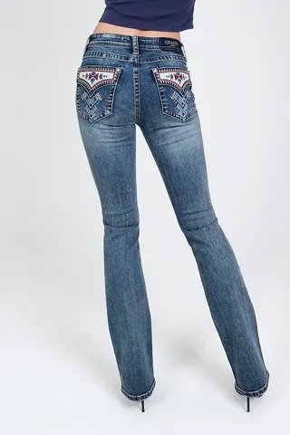 Women's Aztec Embroidered Easy Fit Jean - EB61732