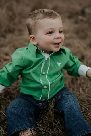 Clover Green & White L/S Romper - CLOVER