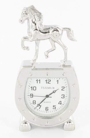 Rhodium Horse on Horseshoe Desk Clock - C517S