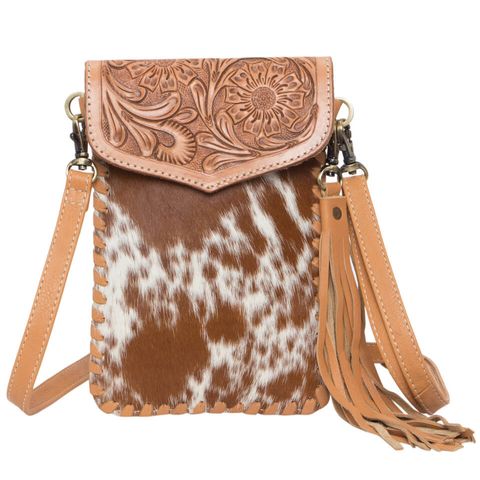 Women's Tooling Cowhide Phone Bag - AB10TAN