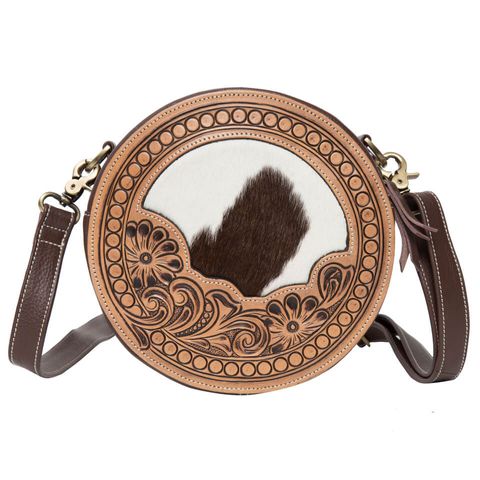 Women's Tooling Round Cowhide Bag - AB08BRN