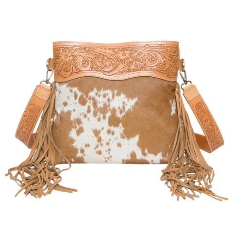 Women's Tooling Fringe Cowhide Sling Bag - AB13TANF