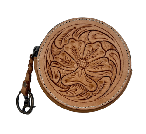 Women's Tooling Leather Round Purse - CA10TAN