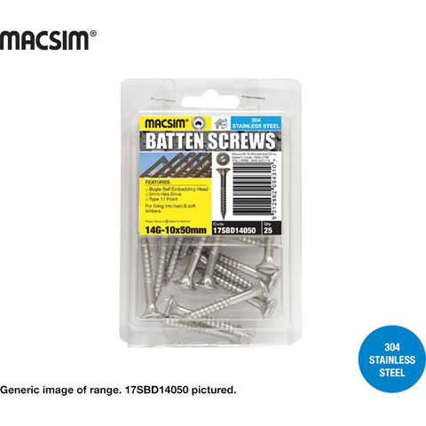 14G X 150MM BATTEN SCREW T17 SS304 B/P 25