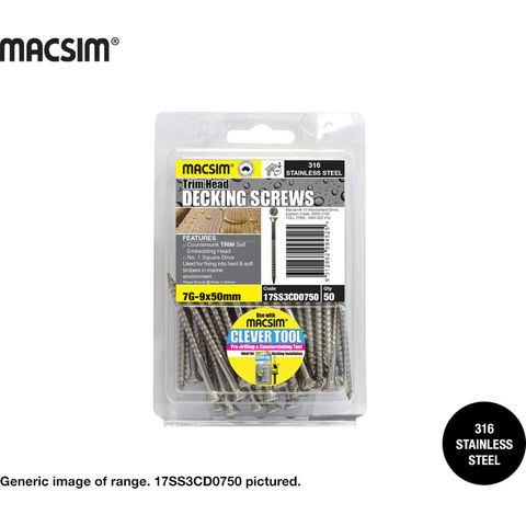 7G X 50MM DECKING SCREW TRIM T17 SS316 B/P 50