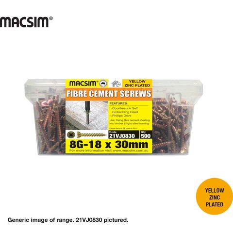 8G X 25MM CSK SEH FIBRE CEMENT SCREW ZP TUB 500