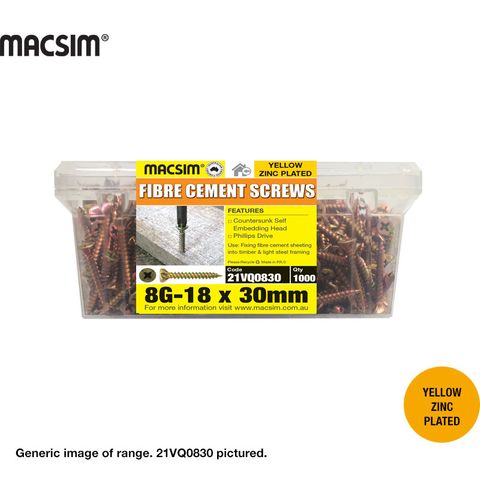 8G X 25MM CSK SEH FIBRE CEMENT SCREW ZP TUB 1000