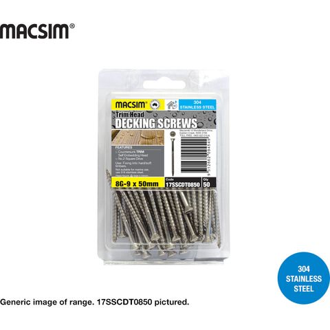 8G X 50MM DECKING SCREW TRIM T17 SS304 B/P 50